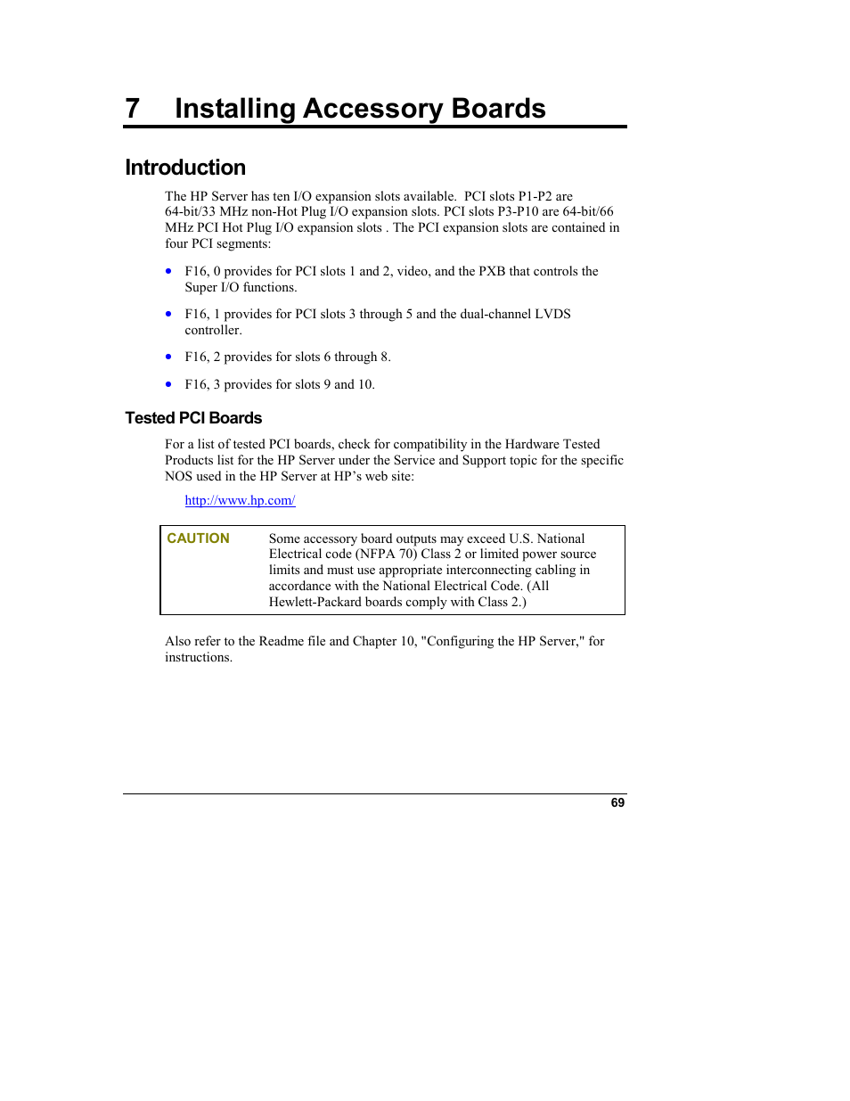 7 installing accessory boards, Introduction, Tested pci boards | Installing accessory boards | HP Integrity rx4610 Server User Manual | Page 77 / 249