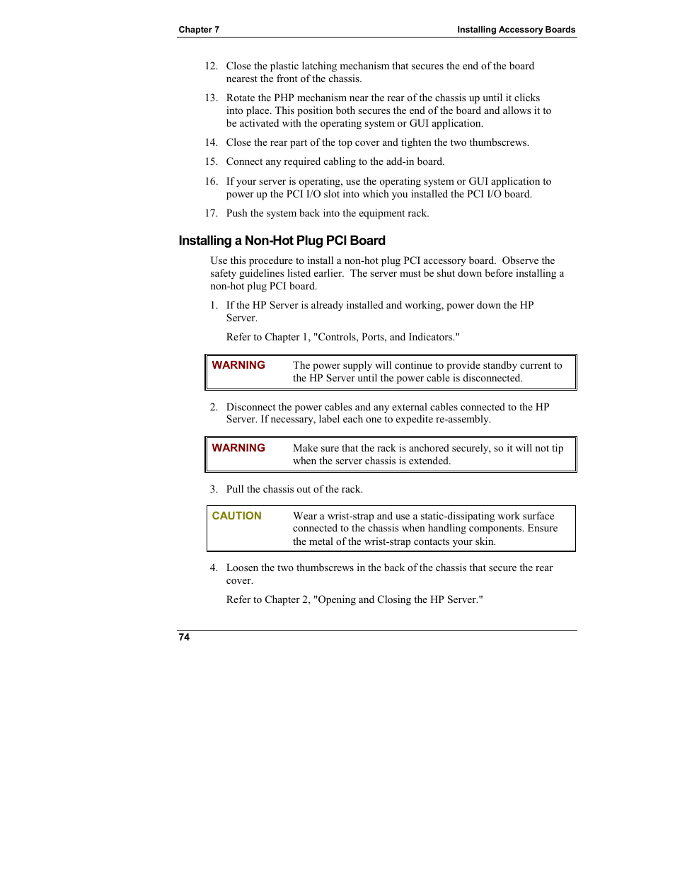 Installing a non-hot plug pci board | HP Integrity rx4610 Server User Manual | Page 82 / 249