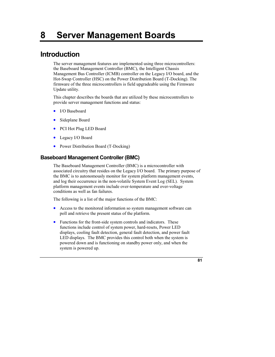 8 server management boards, Introduction, Baseboard management controller (bmc) | Server management boards | HP Integrity rx4610 Server User Manual | Page 89 / 249