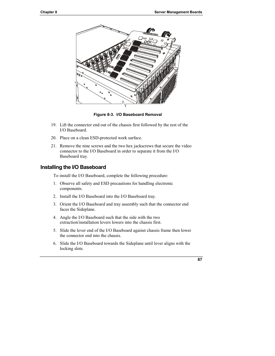 Installing the i/o baseboard | HP Integrity rx4610 Server User Manual | Page 95 / 249