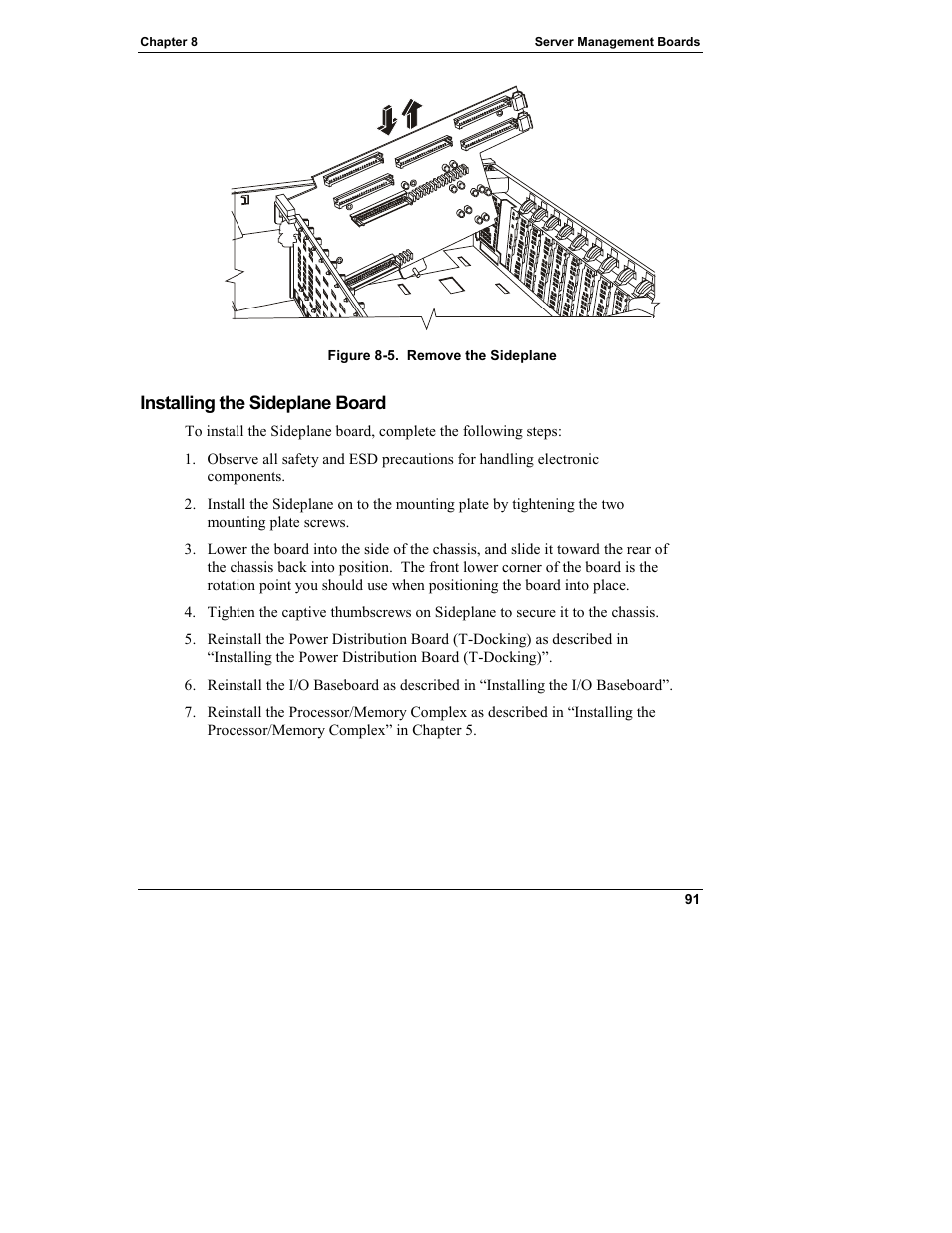 Installing the sideplane board | HP Integrity rx4610 Server User Manual | Page 99 / 249