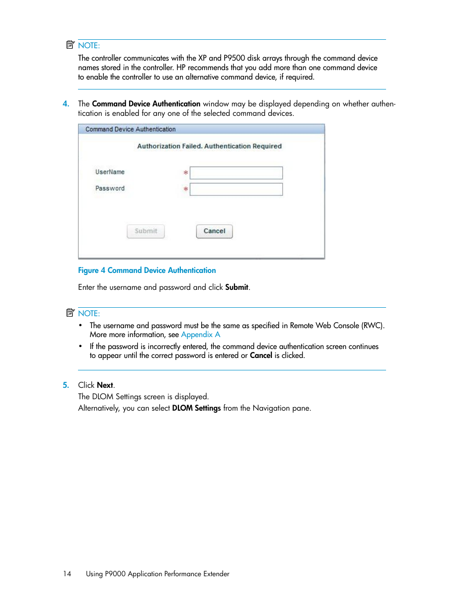 Command device authentication | HP XP P9000 Application Performance Extender Software User Manual | Page 14 / 32