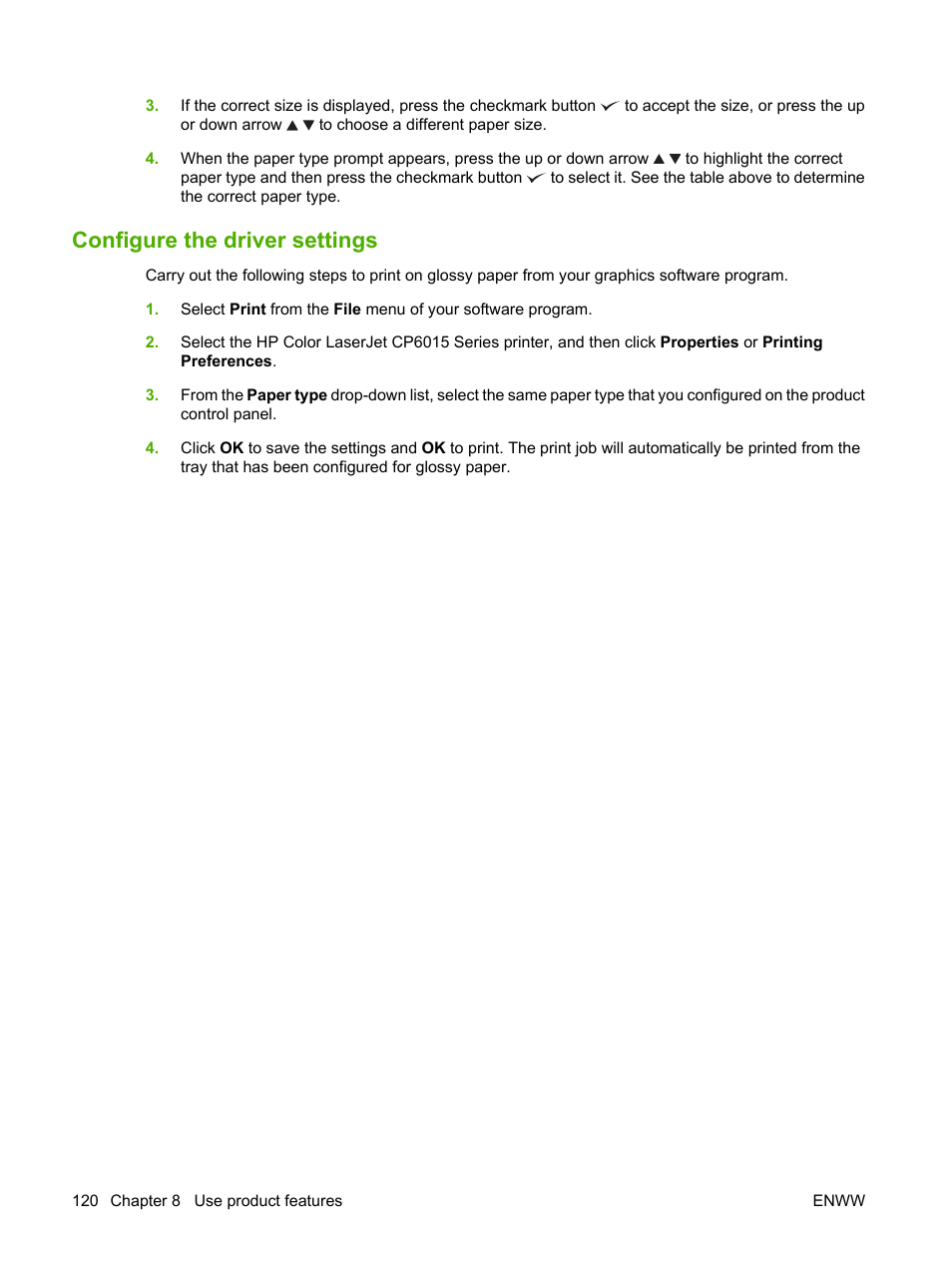 Configure the driver settings | HP Color LaserJet CP6015 Printer series User Manual | Page 134 / 308