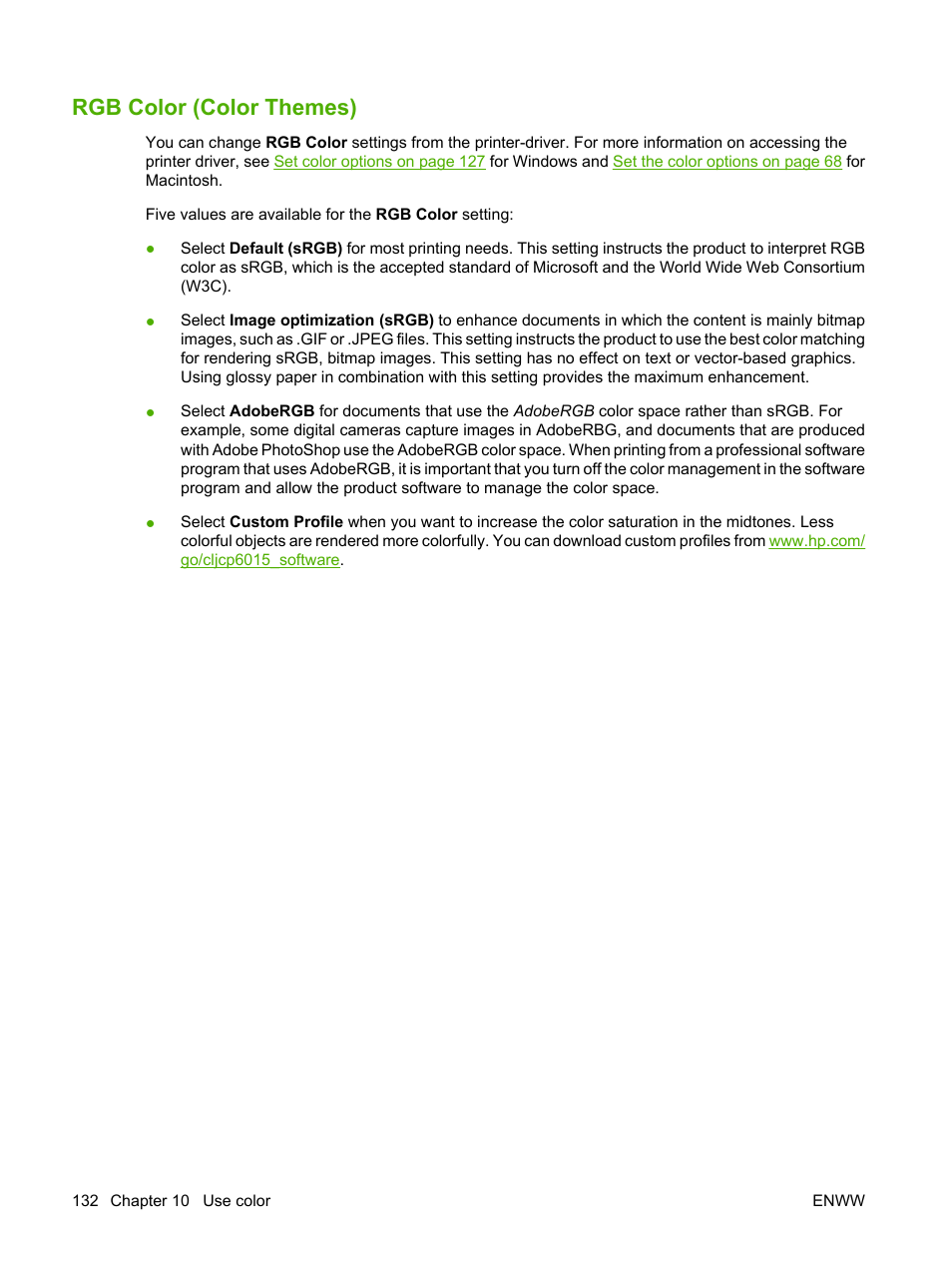 Rgb color (color themes) | HP Color LaserJet CP6015 Printer series User Manual | Page 146 / 308
