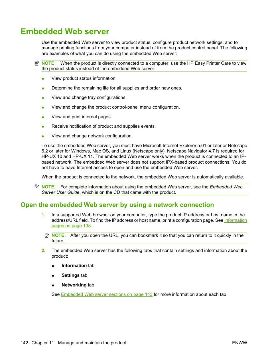 Embedded web server | HP Color LaserJet CP6015 Printer series User Manual | Page 156 / 308