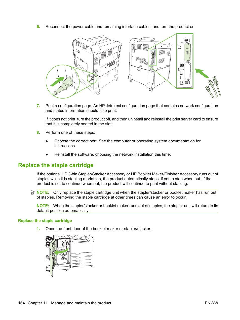 Replace the staple cartridge | HP Color LaserJet CP6015 Printer series User Manual | Page 178 / 308