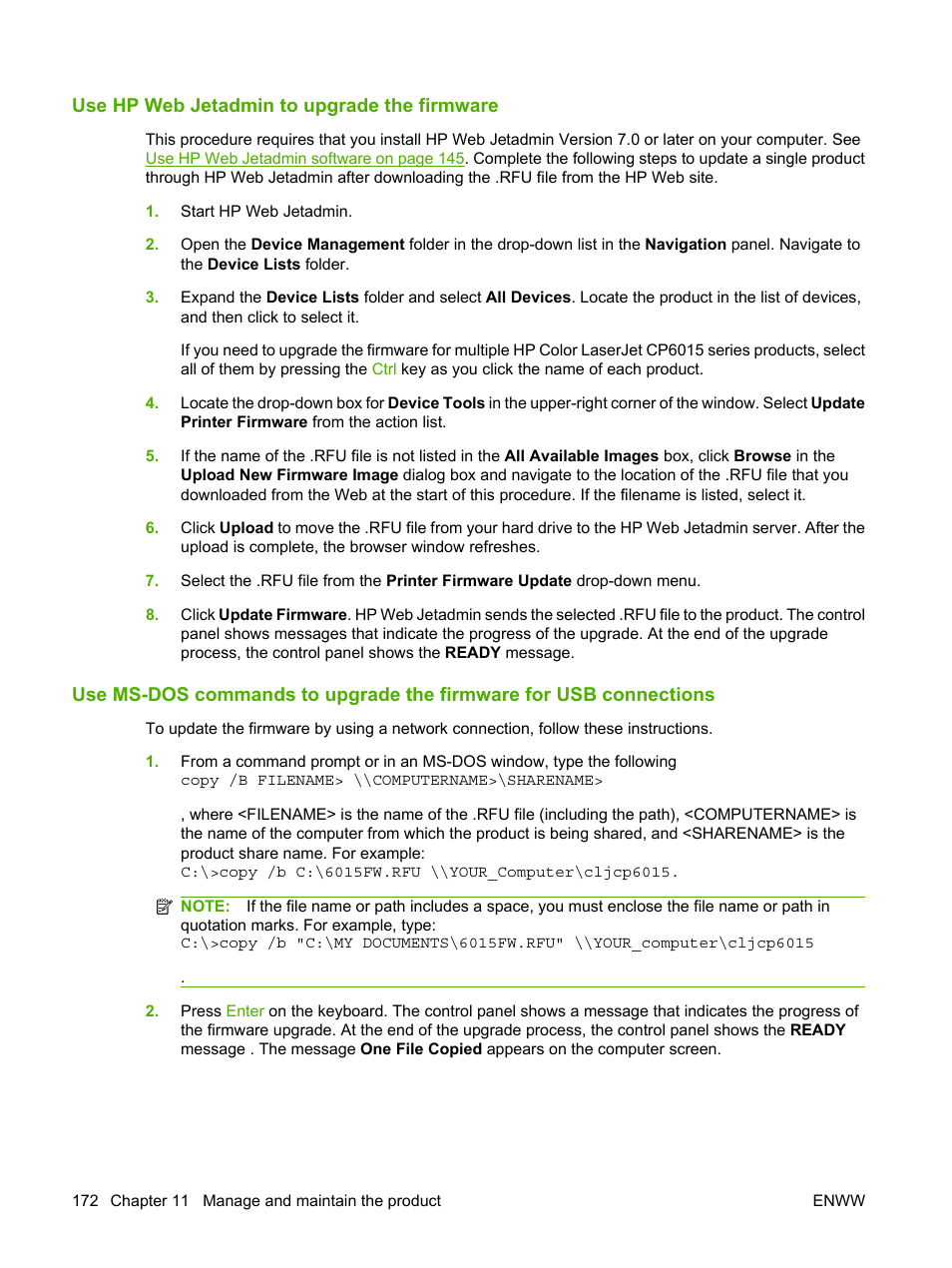 Use hp web jetadmin to upgrade the firmware | HP Color LaserJet CP6015 Printer series User Manual | Page 186 / 308