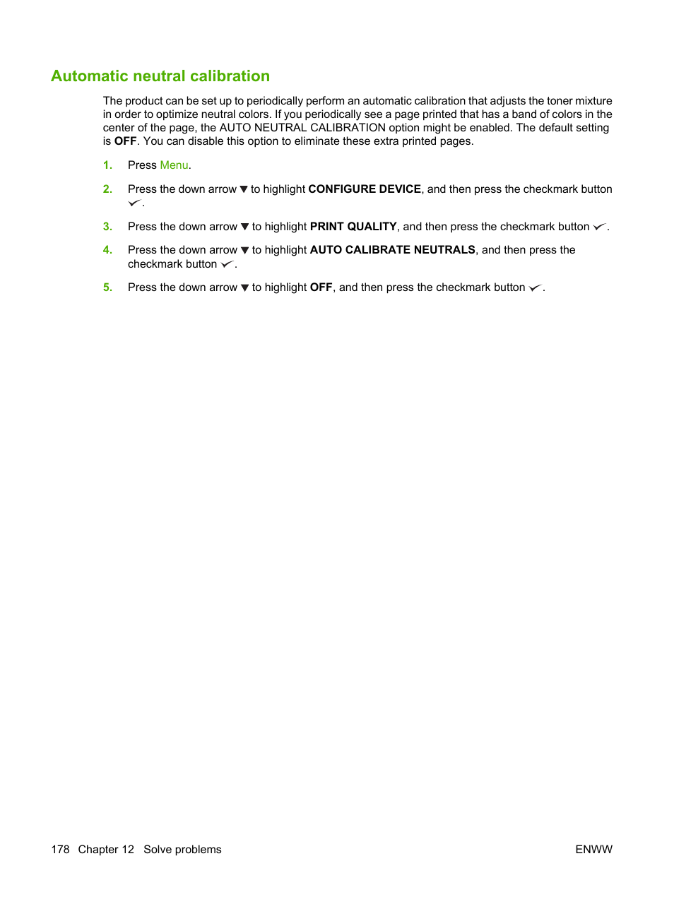 Automatic neutral calibration | HP Color LaserJet CP6015 Printer series User Manual | Page 192 / 308