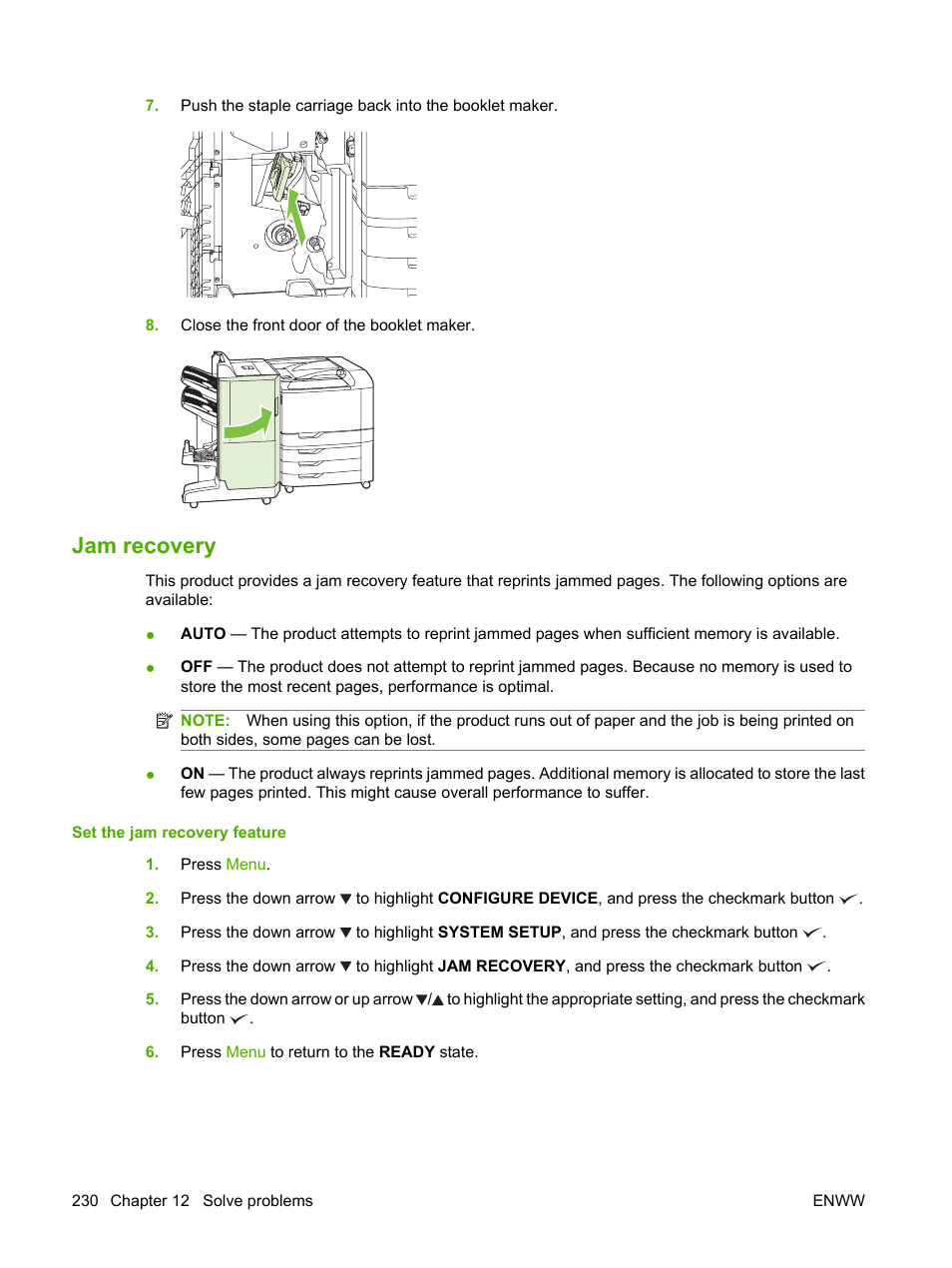 Jam recovery | HP Color LaserJet CP6015 Printer series User Manual | Page 244 / 308
