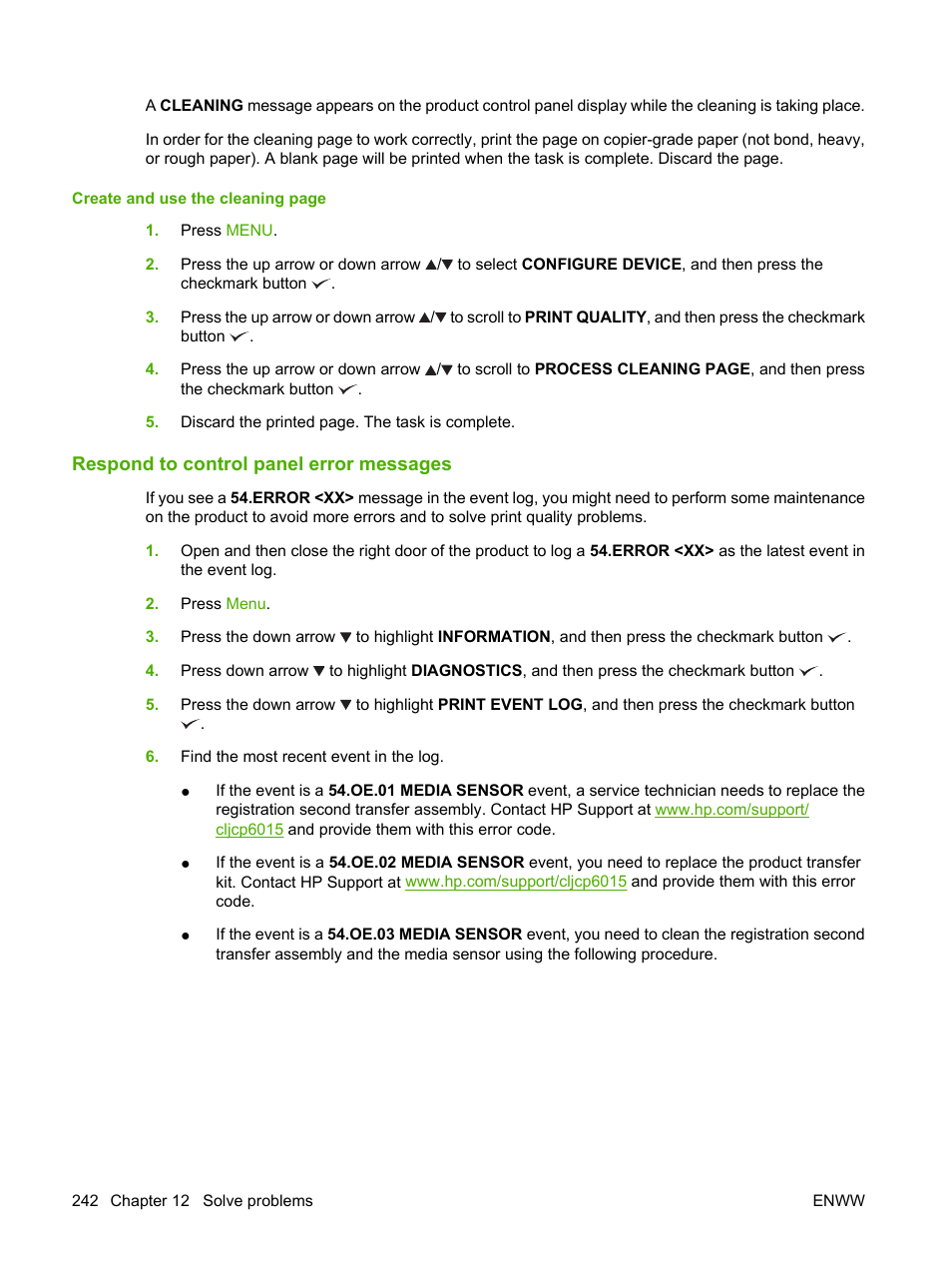 Respond to control panel error messages | HP Color LaserJet CP6015 Printer series User Manual | Page 256 / 308