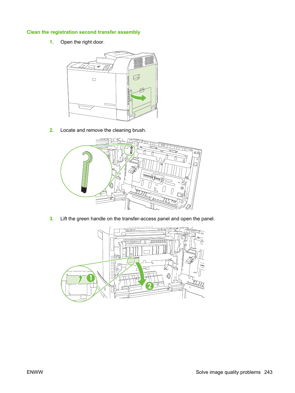 Clean the registration second transfer assembly | HP Color LaserJet CP6015 Printer series User Manual | Page 257 / 308