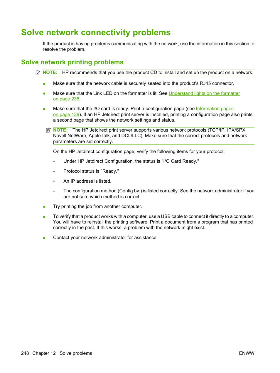 Solve network connectivity problems, Solve network printing problems | HP Color LaserJet CP6015 Printer series User Manual | Page 262 / 308