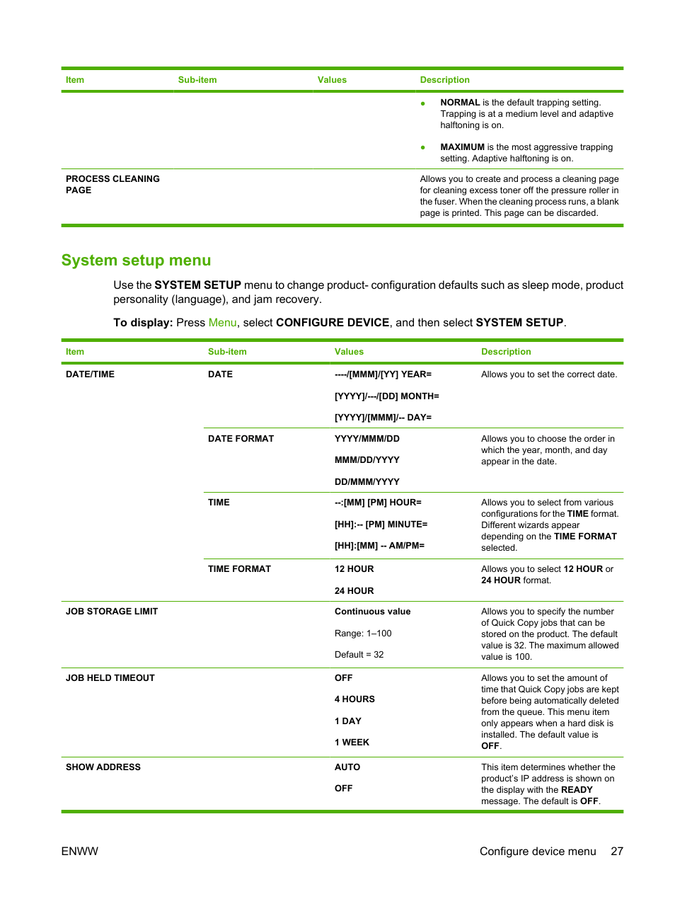 System setup menu | HP Color LaserJet CP6015 Printer series User Manual | Page 41 / 308