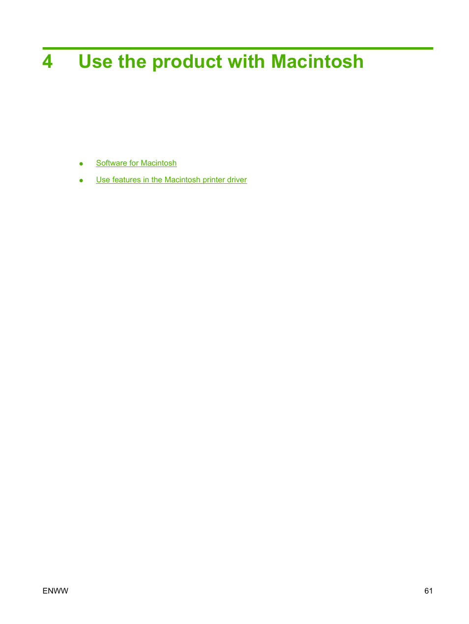 Use the product with macintosh, 4 use the product with macintosh, 4use the product with macintosh | HP Color LaserJet CP6015 Printer series User Manual | Page 75 / 308