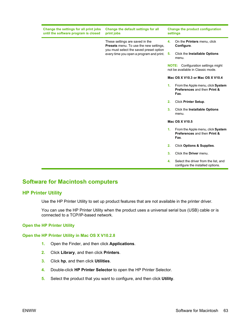 Software for macintosh computers, Hp printer utility, Open the hp printer utility | HP Color LaserJet CP6015 Printer series User Manual | Page 77 / 308