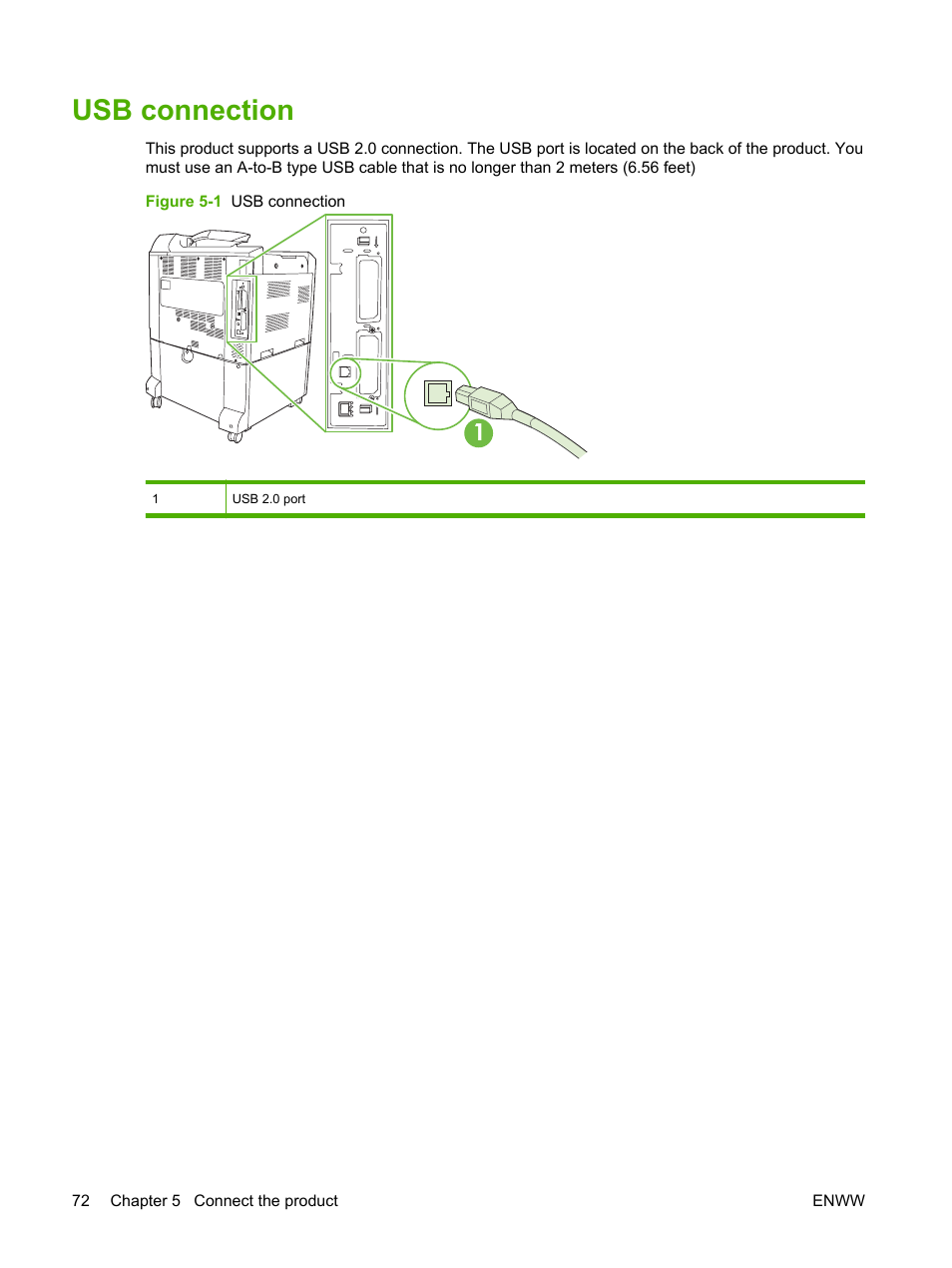 Usb connection | HP Color LaserJet CP6015 Printer series User Manual | Page 86 / 308