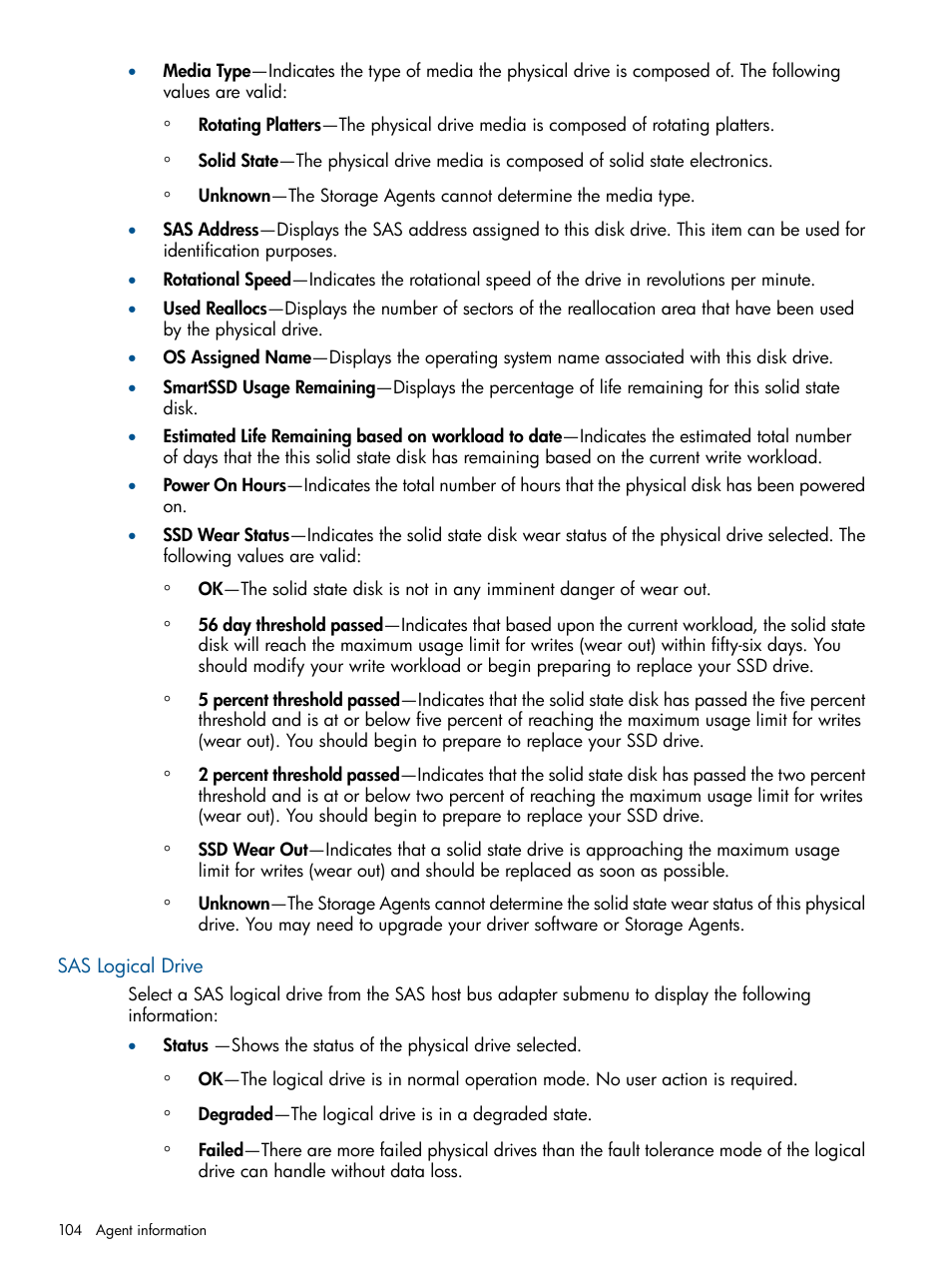 Sas logical drive | HP Insight Management Agents User Manual | Page 104 / 172