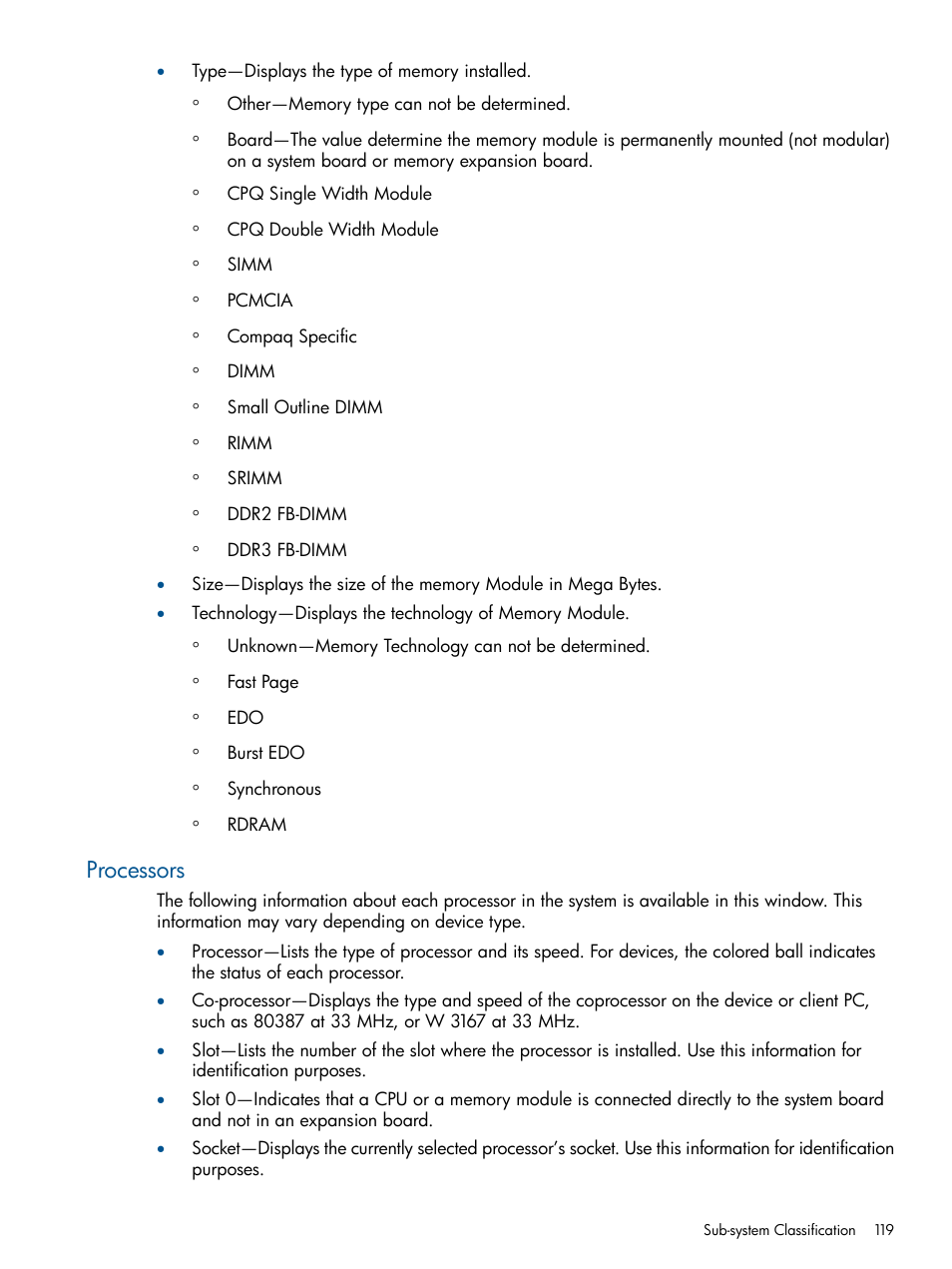 Processors | HP Insight Management Agents User Manual | Page 119 / 172