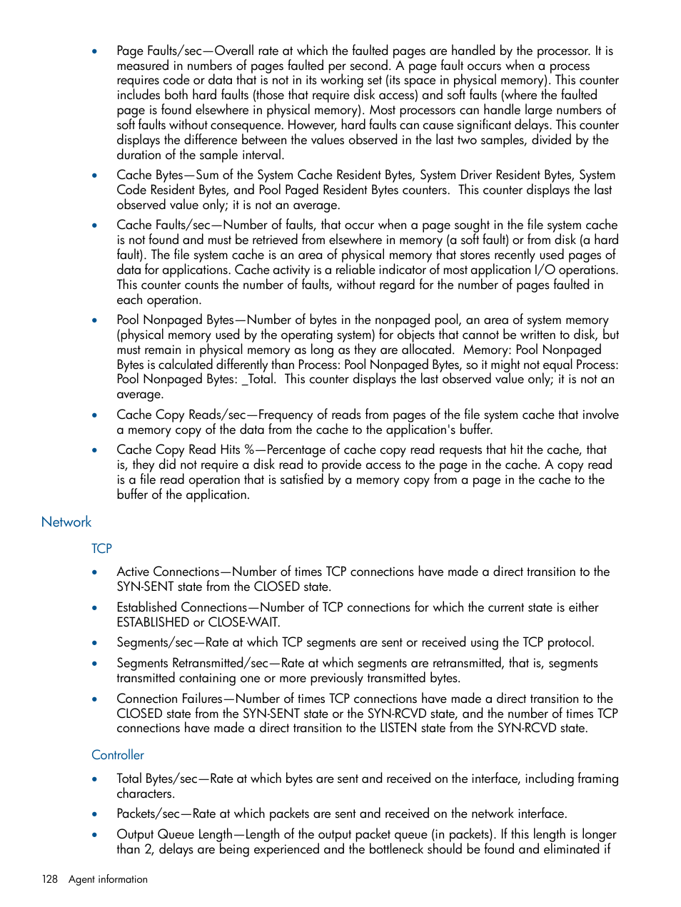 Network, Controller, Tcp controller | HP Insight Management Agents User Manual | Page 128 / 172