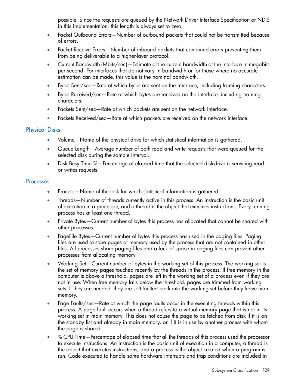 Physical disks, Processes, Physical disks processes | HP Insight Management Agents User Manual | Page 129 / 172