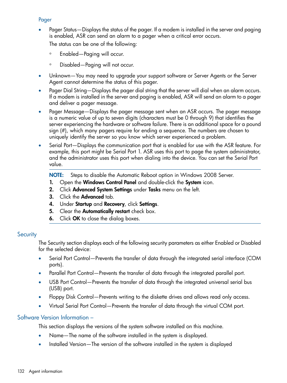 Security, Software version information, Security software version information | HP Insight Management Agents User Manual | Page 132 / 172