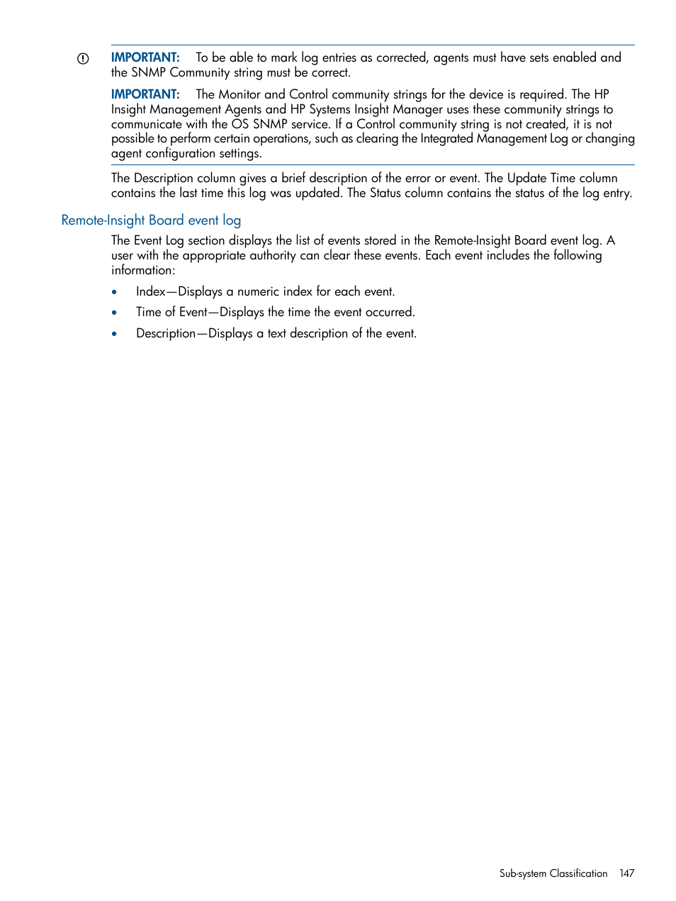 Remote-insight board event log | HP Insight Management Agents User Manual | Page 147 / 172