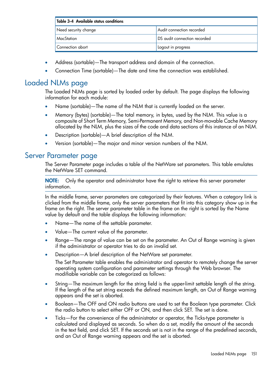 Loaded nlms page, Server parameter page | HP Insight Management Agents User Manual | Page 151 / 172