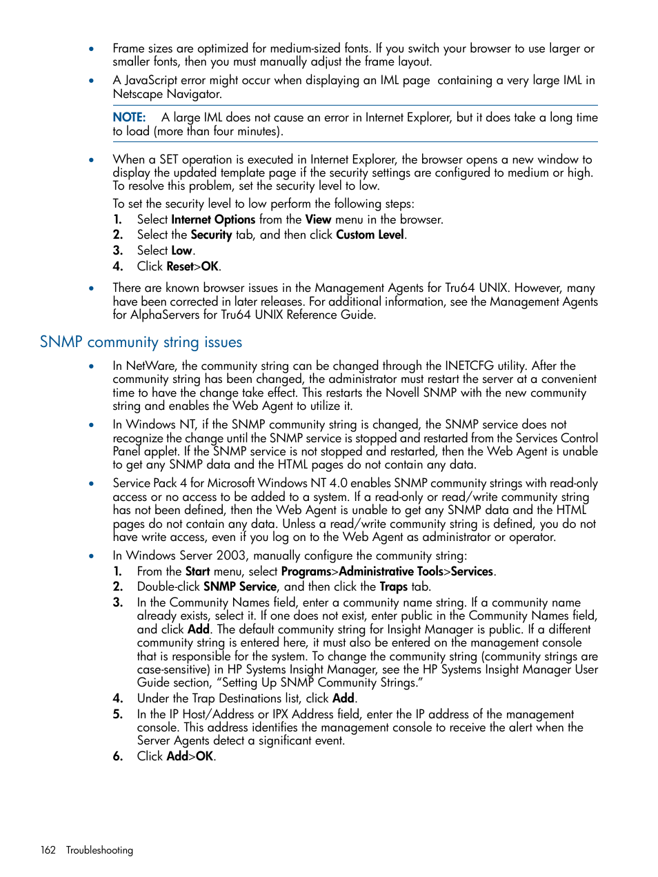 Snmp community string issues | HP Insight Management Agents User Manual | Page 162 / 172