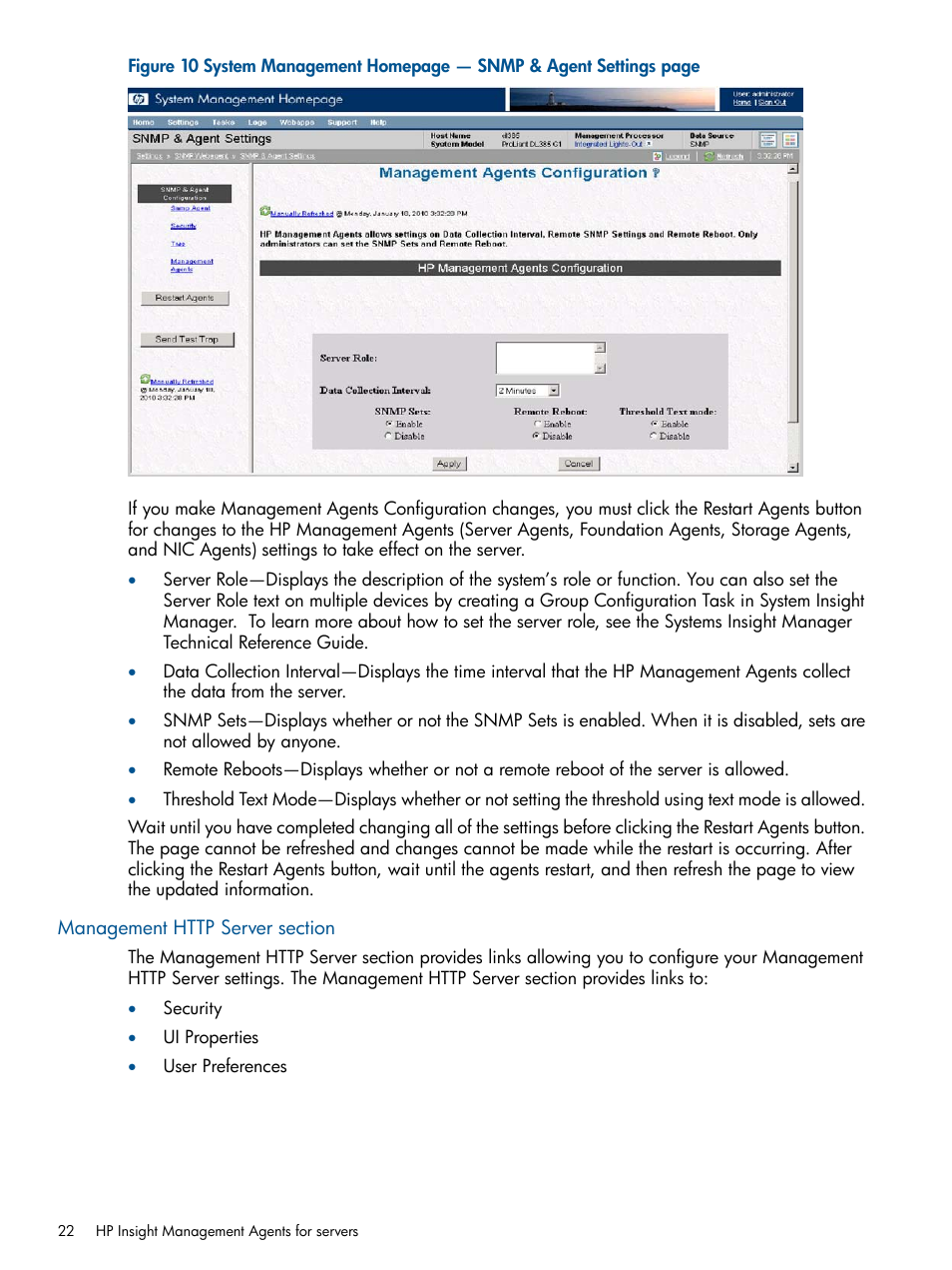 Management http server section | HP Insight Management Agents User Manual | Page 22 / 172