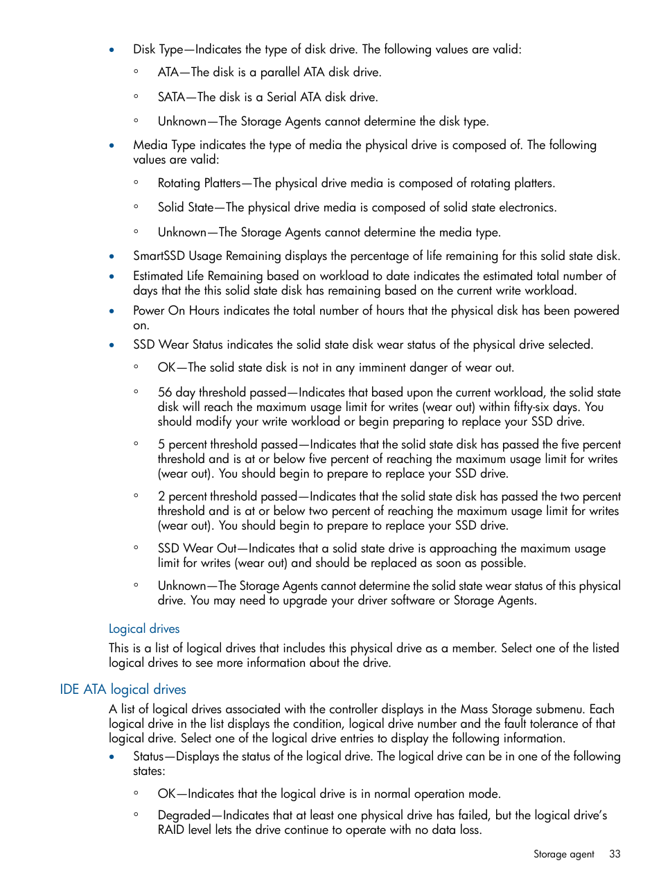 Logical drives, Ide ata logical drives | HP Insight Management Agents User Manual | Page 33 / 172