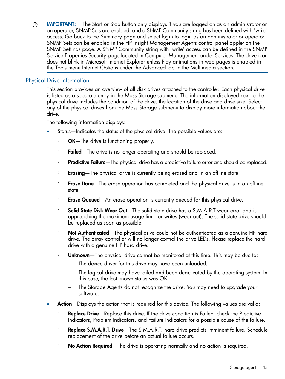 Physical drive information | HP Insight Management Agents User Manual | Page 43 / 172