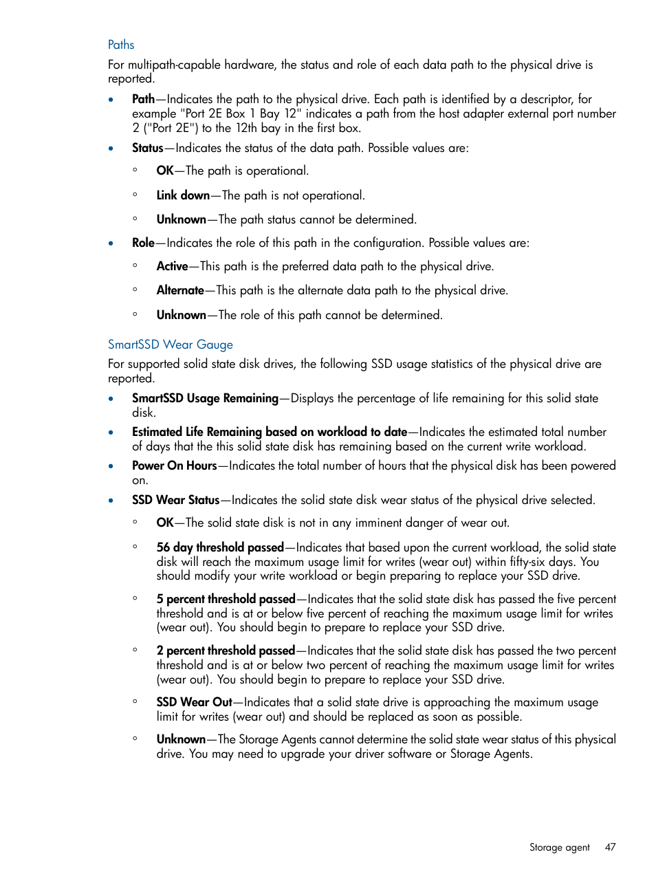 Paths, Smartssd wear gauge, Paths smartssd wear gauge | HP Insight Management Agents User Manual | Page 47 / 172