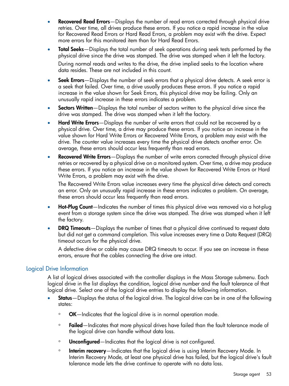 Logical drive information | HP Insight Management Agents User Manual | Page 53 / 172