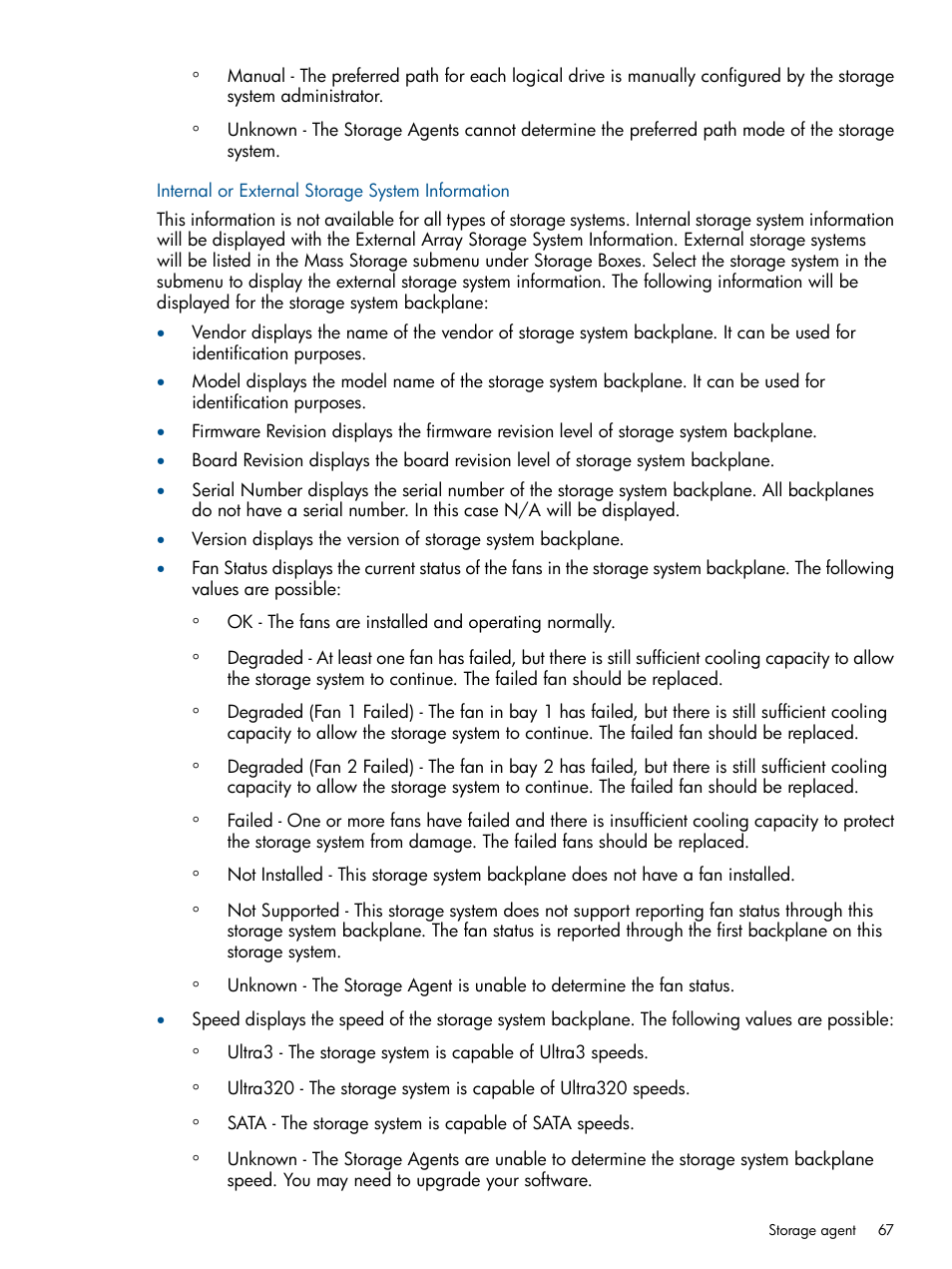 Internal or external storage system information | HP Insight Management Agents User Manual | Page 67 / 172