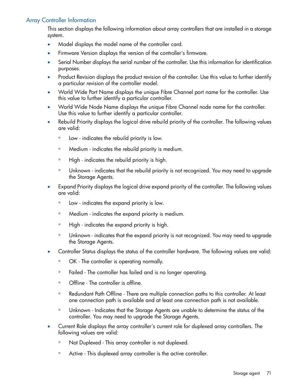 Array controller information | HP Insight Management Agents User Manual | Page 71 / 172