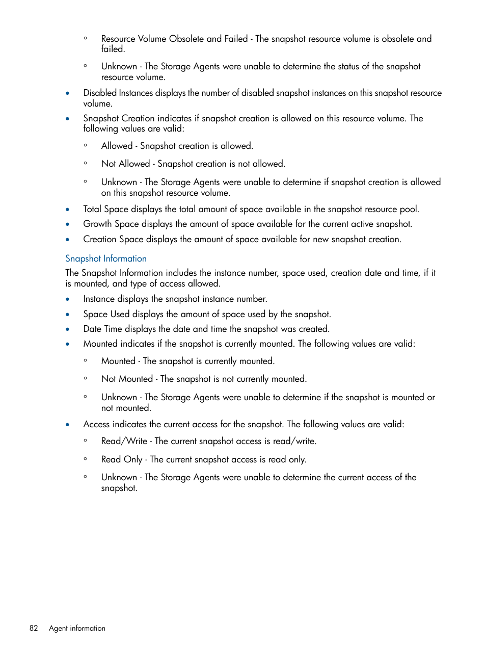 Snapshot information | HP Insight Management Agents User Manual | Page 82 / 172