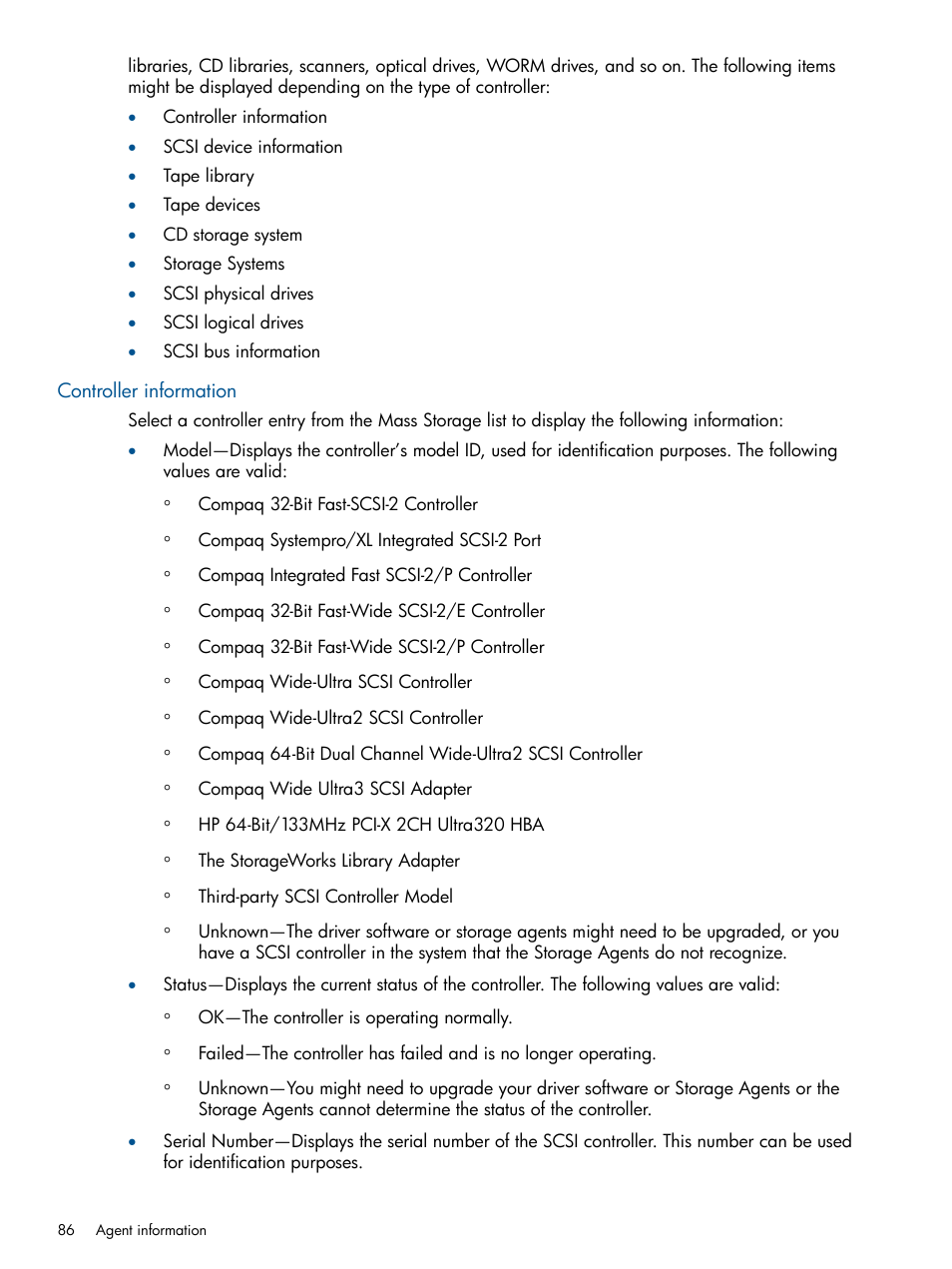 Controller information | HP Insight Management Agents User Manual | Page 86 / 172