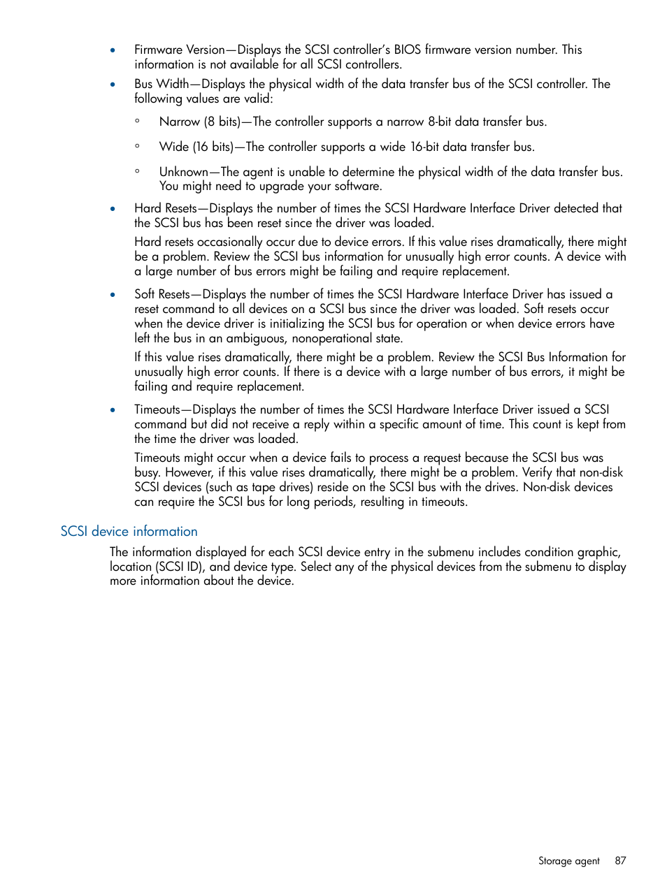 Scsi device information | HP Insight Management Agents User Manual | Page 87 / 172