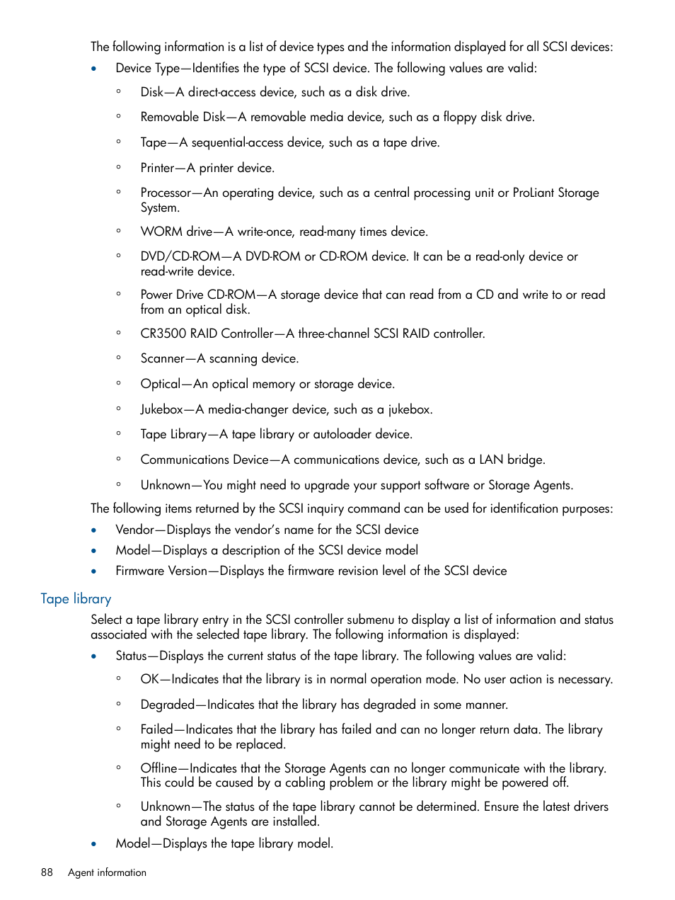 Tape library | HP Insight Management Agents User Manual | Page 88 / 172