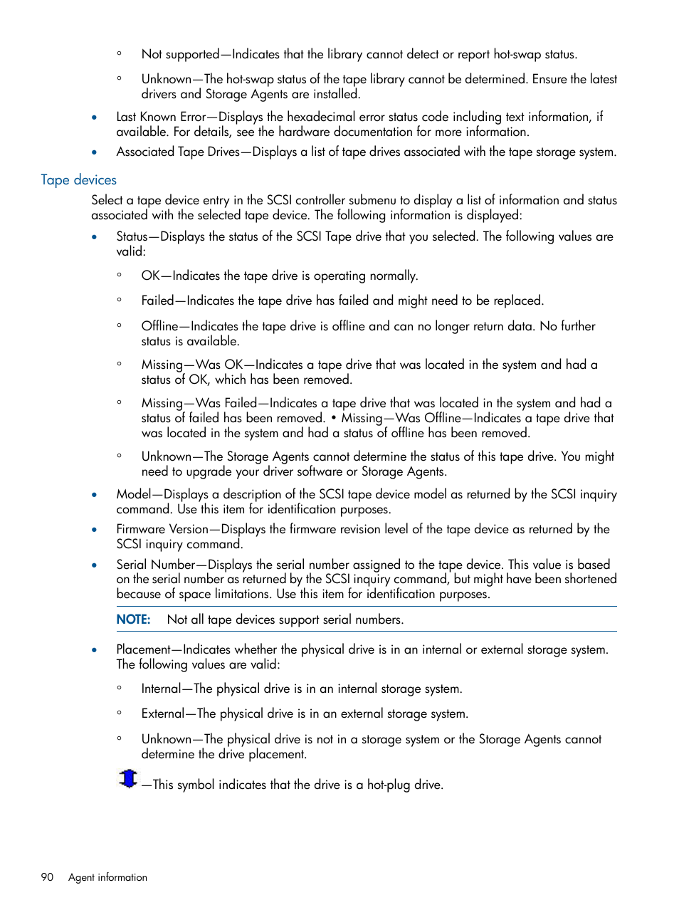 Tape devices | HP Insight Management Agents User Manual | Page 90 / 172