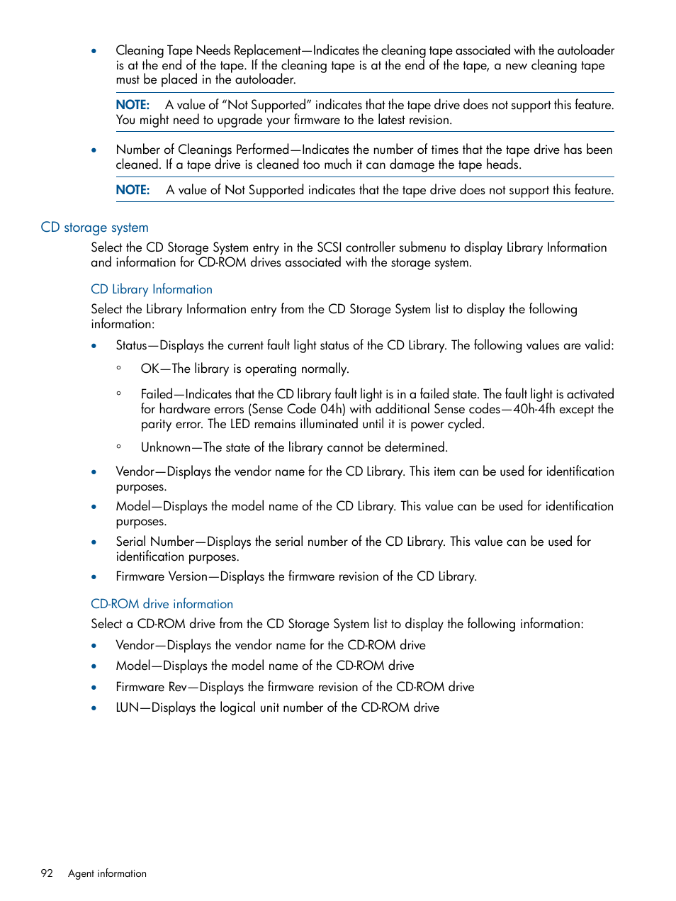 Cd storage system, Cd library information, Cd-rom drive information | Cd library information cd-rom drive information | HP Insight Management Agents User Manual | Page 92 / 172