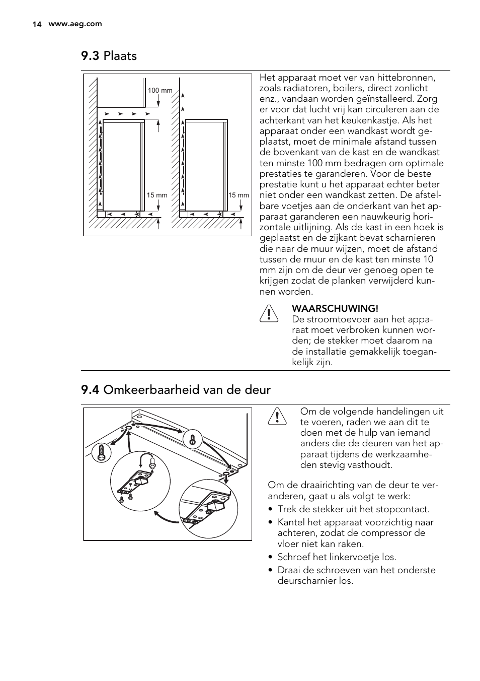 3 plaats, 4 omkeerbaarheid van de deur | AEG A71109TSW0 User Manual | Page 14 / 68