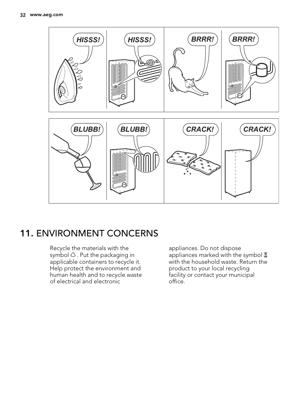 Environment concerns | AEG A71109TSW0 User Manual | Page 32 / 68