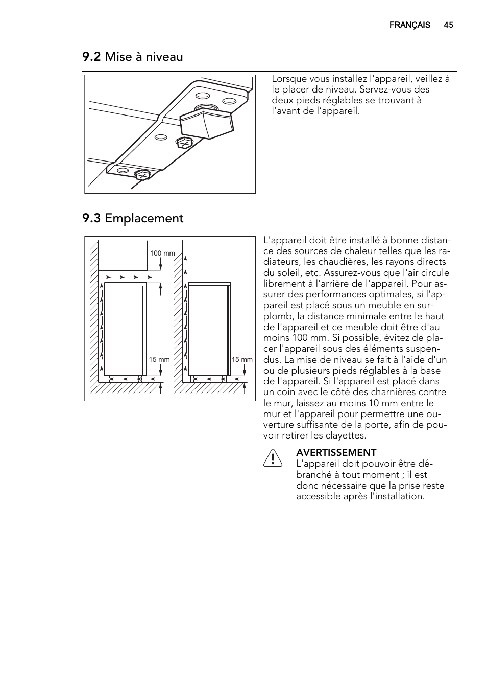 2 mise à niveau, 3 emplacement | AEG A71109TSW0 User Manual | Page 45 / 68