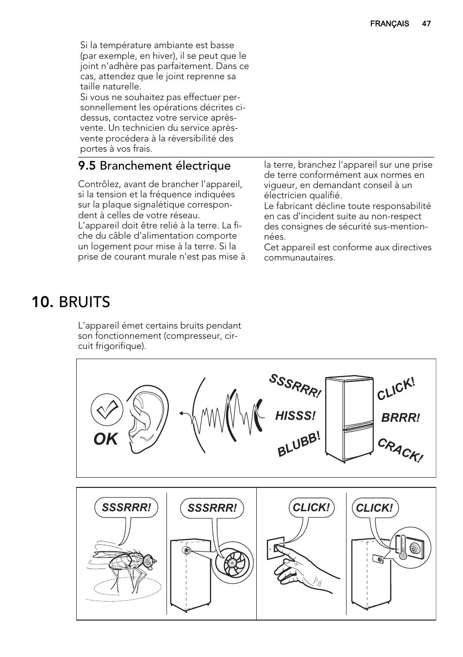 Bruits | AEG A71109TSW0 User Manual | Page 47 / 68