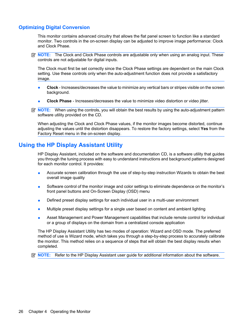 Optimizing digital conversion, Using the hp display assistant utility | HP L2045w 20-inch Widescreen LCD Monitor User Manual | Page 34 / 49