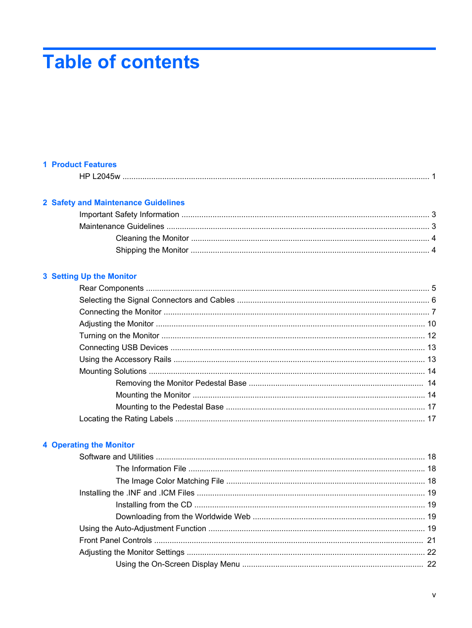 HP L2045w 20-inch Widescreen LCD Monitor User Manual | Page 5 / 49