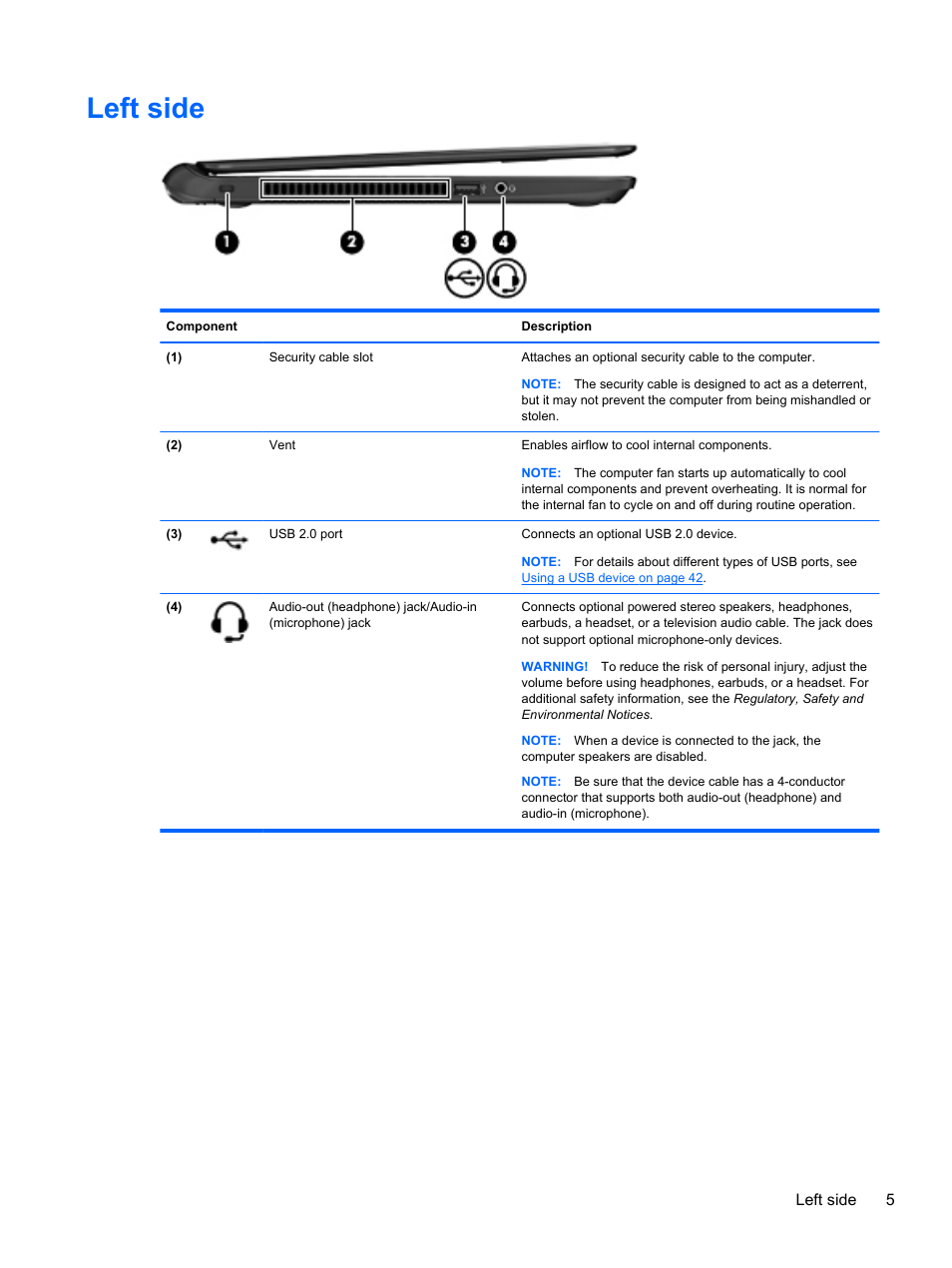 Left side | HP Pavilion TouchSmart 15-b107cl Sleekbook User Manual | Page 15 / 78