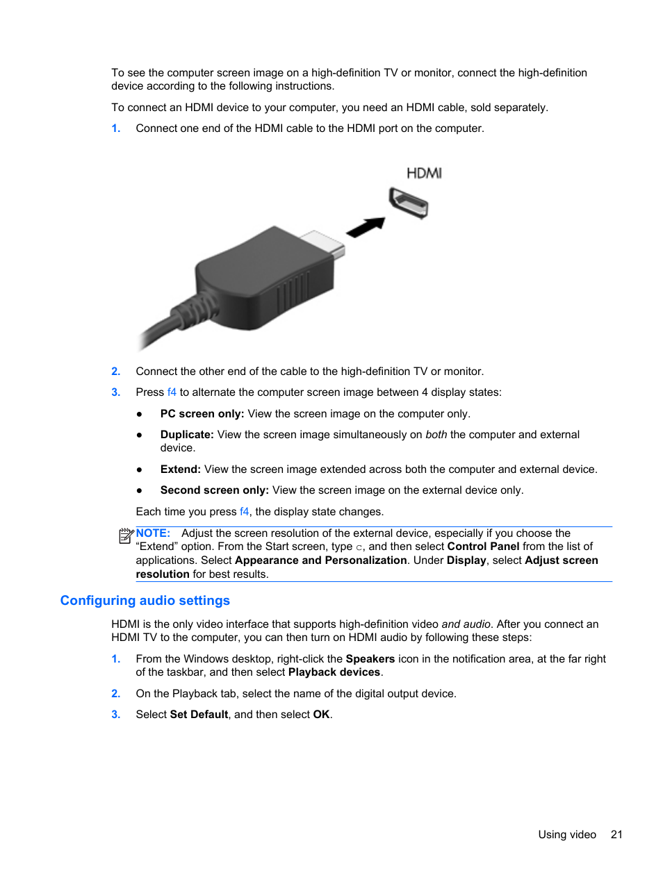 Configuring audio settings | HP Pavilion TouchSmart 15-b107cl Sleekbook User Manual | Page 31 / 78