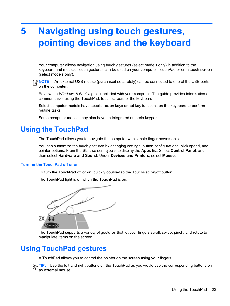 Using the touchpad, Using touchpad gestures, Using the touchpad using touchpad gestures | Text. see, Navigating using touch | HP Pavilion TouchSmart 15-b107cl Sleekbook User Manual | Page 33 / 78